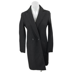 J.Crew Women's Black 100% Wool Long Sleeve Double Breasted Trench Coat Jacket 00
